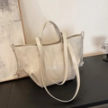 Cream white oversized tote bag in pleated faux leather with dual shoulder straps - Off White
