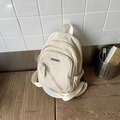 Mochila minimalista de nailon beige con bolsillos de cremallera y correas tejidas - Blanco Roto
