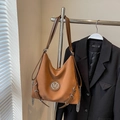 Borsa tote vintage caramello con logo M, doppie cinghie e catene decorative laterali - Marrone Senza Ciondolo