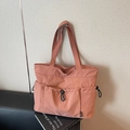 Coral orange lightweight nylon tote bag with drawstring front pocket for daily commute - Brick Red