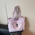 Light purple casual tote bag in nylon fabric with multi-pocket drawstring design - Purple