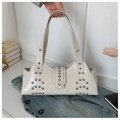 Chic cream white PU underarm bag with silver rivet studs and double shoulder straps - Off-white