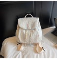 White quilted backpack with rainbow wave embroidery and elegant letter E patterns - White Small
