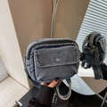 Minimalist rectangular washed denim crossbody bag in vintage blue with front flap pocket - Vintage Blue