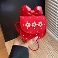Mini red frosted crossbody bag with bow and floral accents for girls - Red