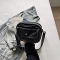 Retro black washed denim crossbody bag with multiple zip pockets and adjustable strap - Black