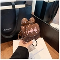 Brown frosted mini crossbody bag featuring white polka dots and pink flower embroidery - Brown