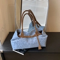 Blue leopard print tote bag in suede fabric with dark brown straps and metal buckle - 36*12*20 / Blue