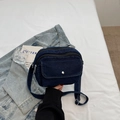 Minimalist dark blue denim crossbody bag featuring adjustable strap and front flap pocket - Dark Blue