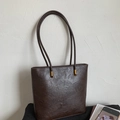 Minimalist retro dark brown tote bag with gold metal hardware and textured finish - Coffee without Pendant