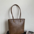 Minimalist brown retro faux leather tote bag with elegant golden metal accents for women - Brown No Pendant