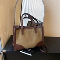 Bolso tote grande en verde militar y marrón con asas y correa de hombro - Marrón