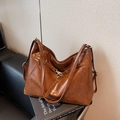 Classic vintage dark brown large tote bag in soft leather finish with gold hardware - Brown