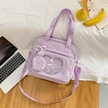 Lavender purple canvas tote bag with heart window and matching round coin purse - Purple