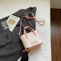 Pink and white checkered contrast mini bucket bag with adjustable crossbody strap - Pink Without Pendant