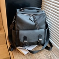 Sac à dos vintage gris foncé en similicuir avec double boucle et fermetures métalliques - Noir