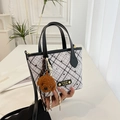 Polka dot and checkered bucket bag with detachable strap and teddy charm accessory - Black with Pendant