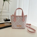 Pink and white checkered mini bucket bag with leather handles and metallic brand logo - Pink Without Pendant