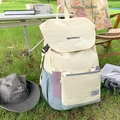 Sac à dos d'extérieur en toile beige et violet avec pochette amovible - Bleu