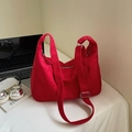 Large red suede-like tote bag with adjustable wide strap and silver metal hardware - Red (No Pendant)