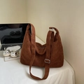 Retro dark brown suede hobo bag with adjustable strap for a minimalist casual look - Coffee without Pendant