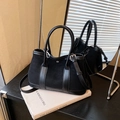 Black tote bucket bag in matte suede and smooth leather with silver hardware detail - L Black