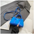 Klein blue mini tote bag in matte suede and smooth leather with silver metal buckle - Small Blue