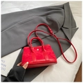 Red small tote bag with silver metal buckle, crossbody shoulder strap for women - Small Red