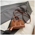 Brown leather tote bag with round handle and adjustable shoulder strap for women - Small Brown