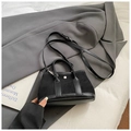 Chic black matte and smooth leather tote bag with thin shoulder strap and silver snap - Small Black