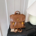 Sac à dos vintage marron pour femme avec grand rabat et boucle dorée chic - Marron
