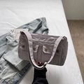 Lavender multi-pocket nylon shoulder bag with vintage buckles and adjustable strap - Gray