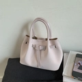 Pale pink bucket bag with woven texture, dual handles and silver buckle details - Pink (No Pendant)