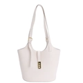 Minimalist white leather bucket shoulder bag with gold hardware for women's fashion - No Pendant / White