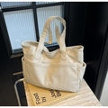 Cream corduroy tote bag with multiple pockets in minimalist Japanese style - Off-white