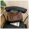 Vintage quilted tote bag in brown suede and black leather with gold chain strap - Brown