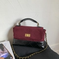 Retro burgundy and black patchwork chain bag with classic quilted leather pattern - Red (No Pendant)
