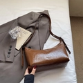 Brown oil-wax leather crescent bag with Mailetao brand text and adjustable shoulder strap - Brown No Pendant