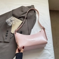 Pink pleated leather underarm bag with shoulder strap and stylish embossed logo - Pink Without Pendant