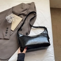 Minimalist black oil wax leather underarm bag with adjustable strap for women - Black without Pendant