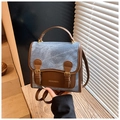 Sac à dos vintage en denim et cuir marron avec boucles dorées et bretelles réglables - Bleu