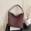 Minimalist large-capacity coffee brown shoulder tote bag in matte leather finish - Burgundy