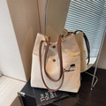 Cream canvas tote bag with brown leather straps and Docile Girl embroidery - Off-white