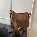 Bolso tipo cubo de cuero sintético marrón mate con texto grabado fashion bag New York - Marrón