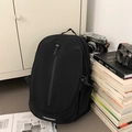 Minimalist black travel backpack for women with vertical waterproof zipper pocket - Black