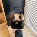 Contrast patchwork handbag with black quilted leather and khaki suede finish - Khaki with Pendant