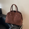 Retro large brown suede tote bag with round handles and spacious vintage design - Large / Coffee