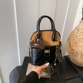 Chic two-tone shell handbag with black quilted leather and brown suede finish - Brown with Pendant