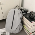 Light gray large capacity travel backpack with vertical black zipper and side buckle - Gray