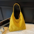 Minimalist large yellow matte leather tote bag for women shown in a vintage lifestyle setting - Large / Yellow